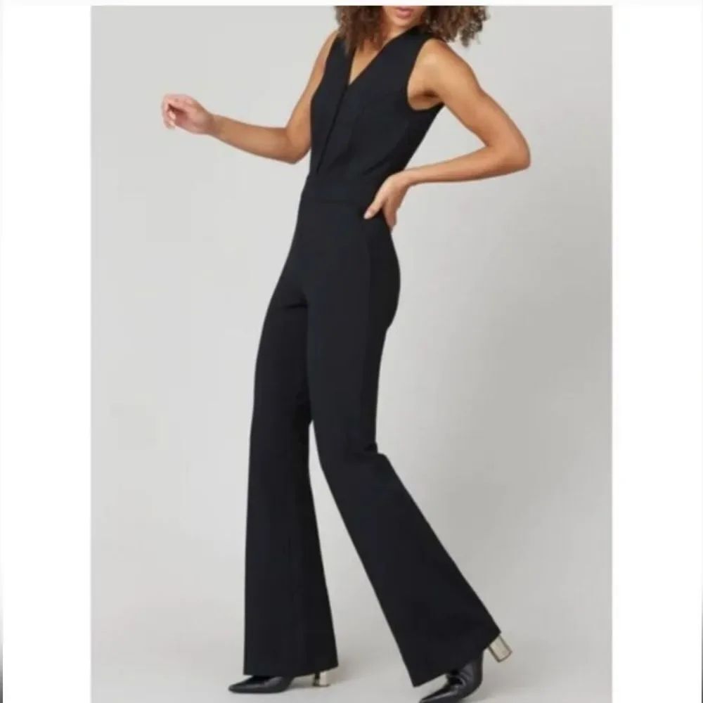 SPANX Perfect Sleeveless V Neck Flared Leg Jumpsuit Black Sz Small NWT
